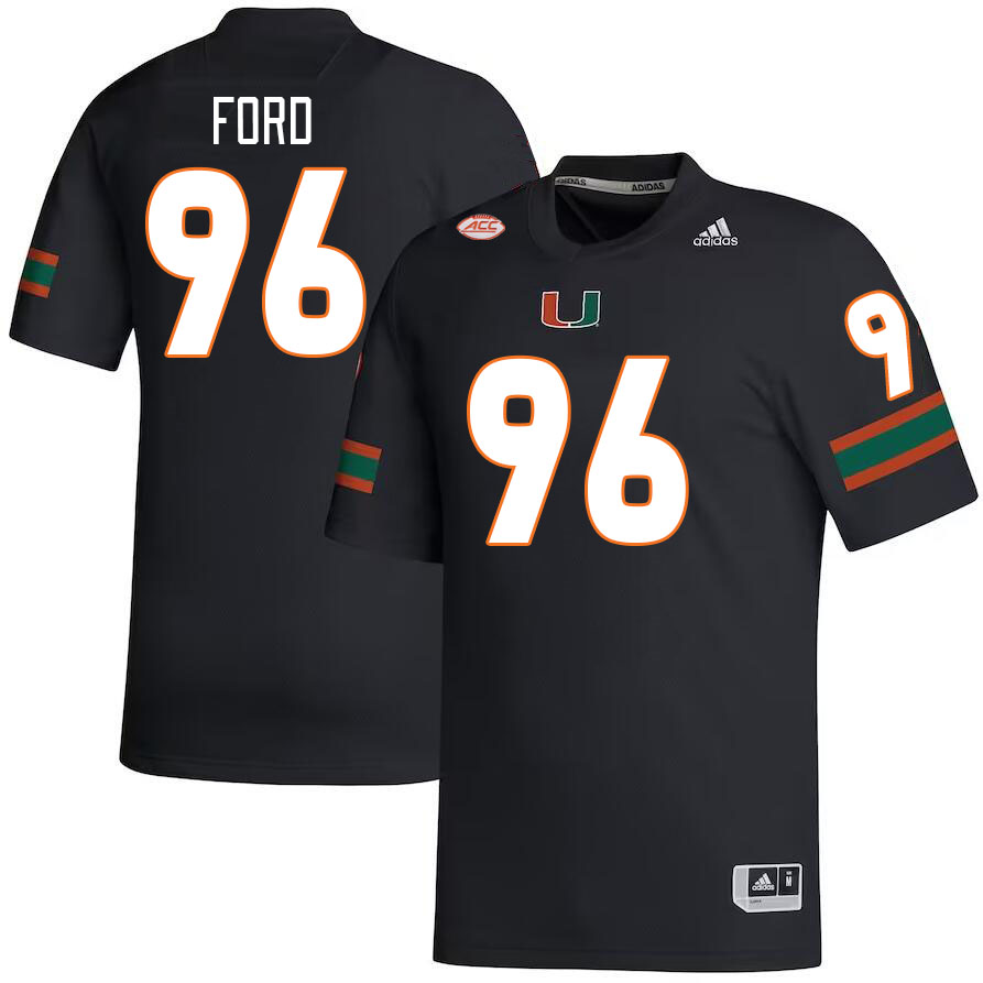 #96 Jonathan Ford Miami Hurricanes Jerseys Football Stitched-Black